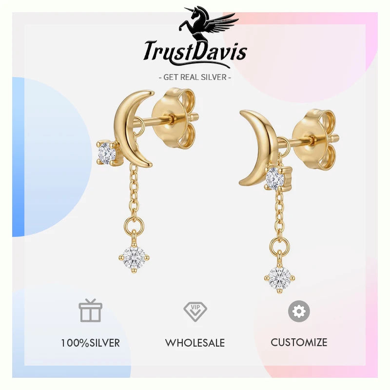 Moon and Star Tassel Zircon Stud Earrings for Women DS4979