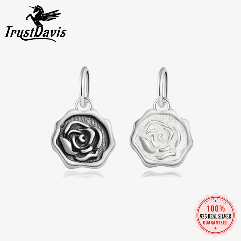 TrustDavis New Fashion Real 925 Sterling Silver Trendy Romantic Rose Charm Pendant Handmade DIY Accessories Wholesale DZ1681