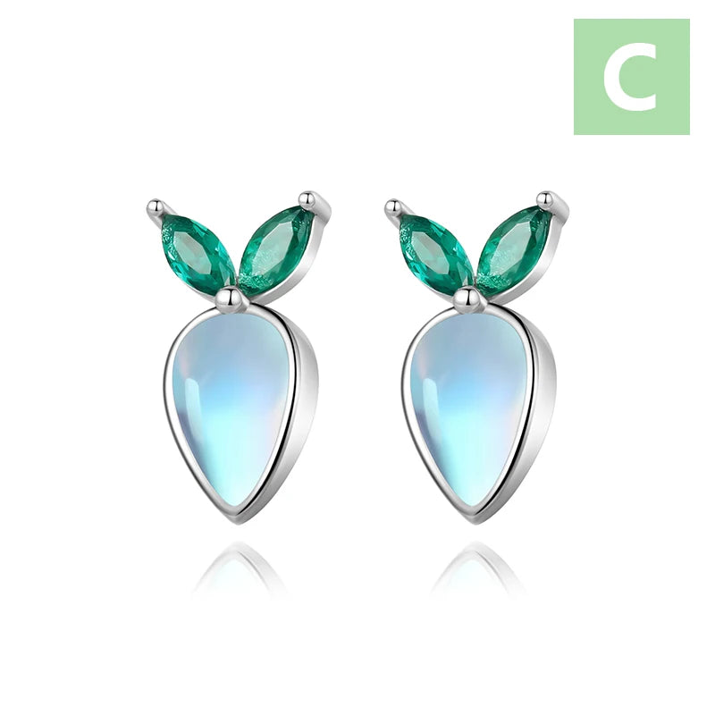 TrustDavis Real 925 Sterling Silver Fashion Moonstone Radish Firefly Stud Earrings for Daughter Girls Fine Jewelry Gift  DZ1707