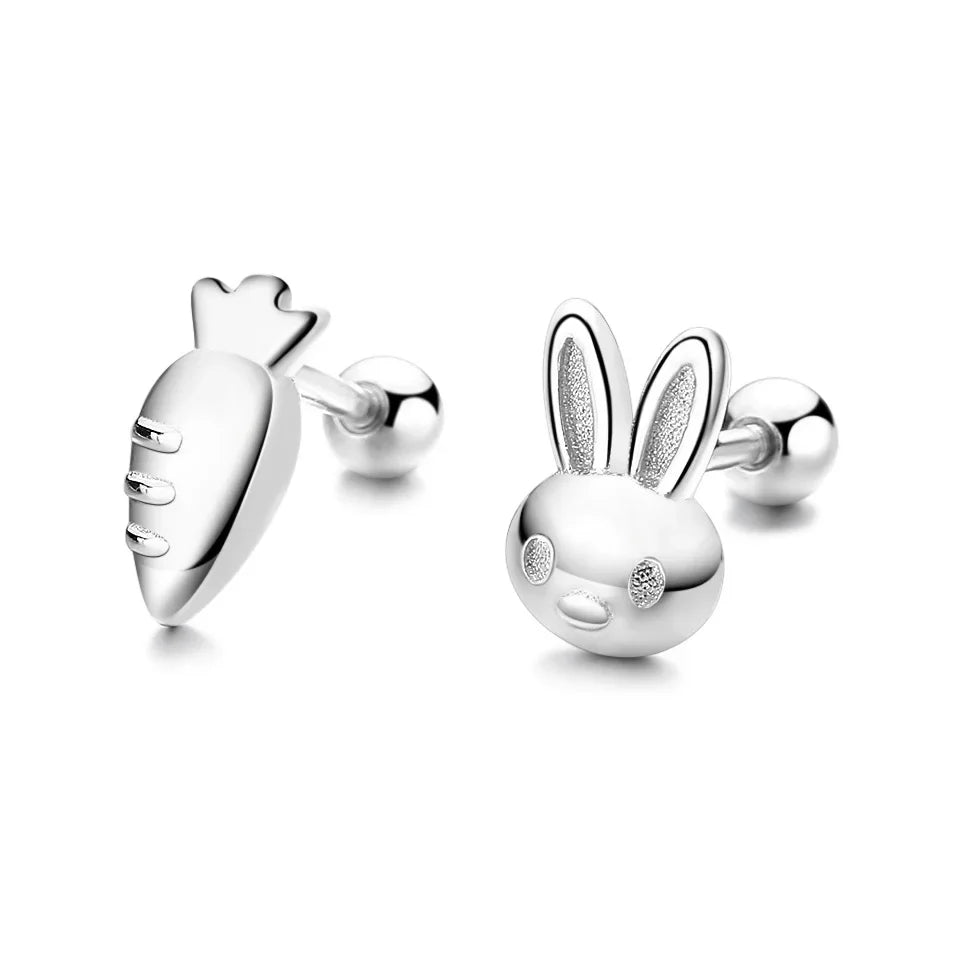 TrustDavis Real 925 Sterling Silver Cute Rabbit Radish Charm Stud Earrings for Kids Teen Girls Party Fine S925 Jewelry DS3586