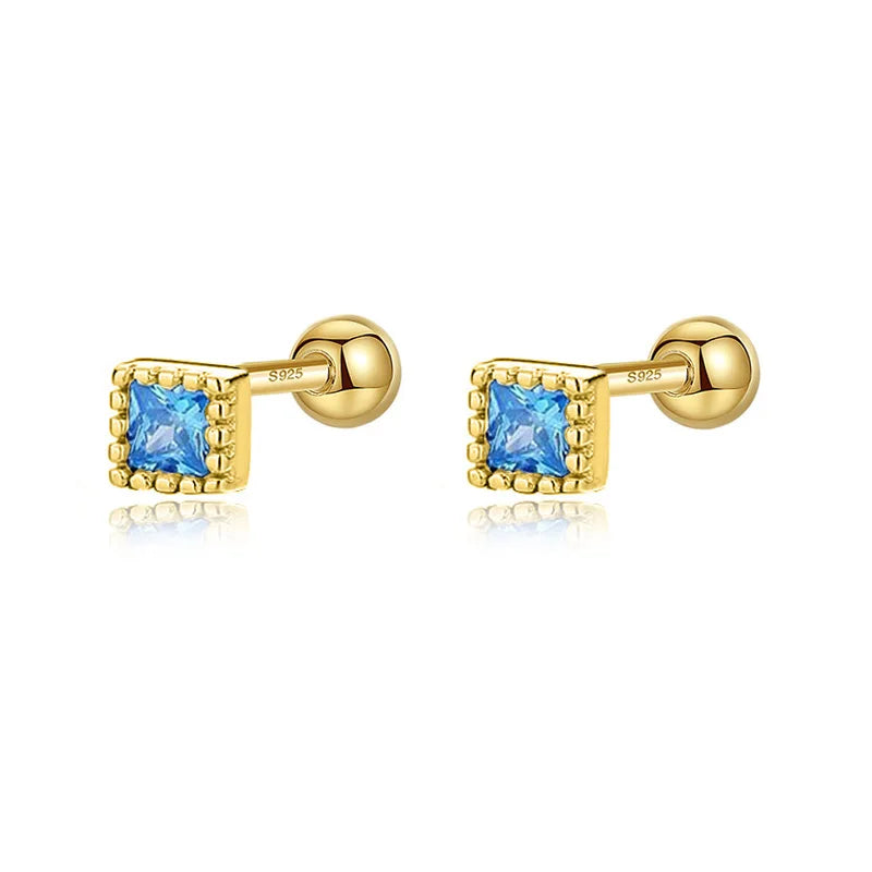 Geometric Star Colour CZ Screw Stud Earrings For Women Wedding Fine Jewelry DA052