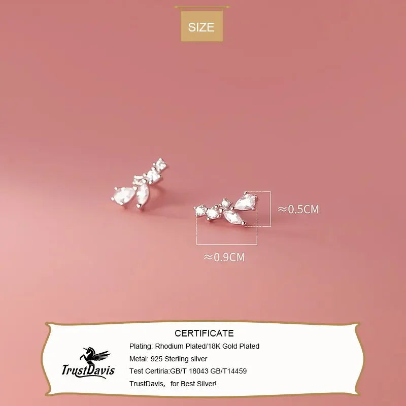 TrustDavis Real 925 Sterling Silver Fashion Leaves Sparkling CZ Stud Earrings For Daughter Teen Girls Fine Gift Jewelry DG0135