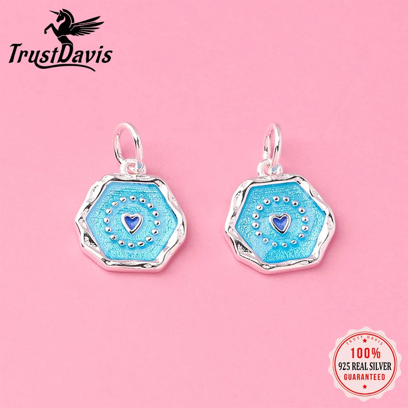 Geometric Round Blue Heart Charm Pendant DIY Accessories DZ1653