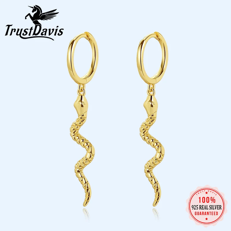 TrustDavis Real 925 Sterling Silver Hoop Earrings For Women Wedding Valentine's Day Animal Snake Dangle Earring Jewelry DA511