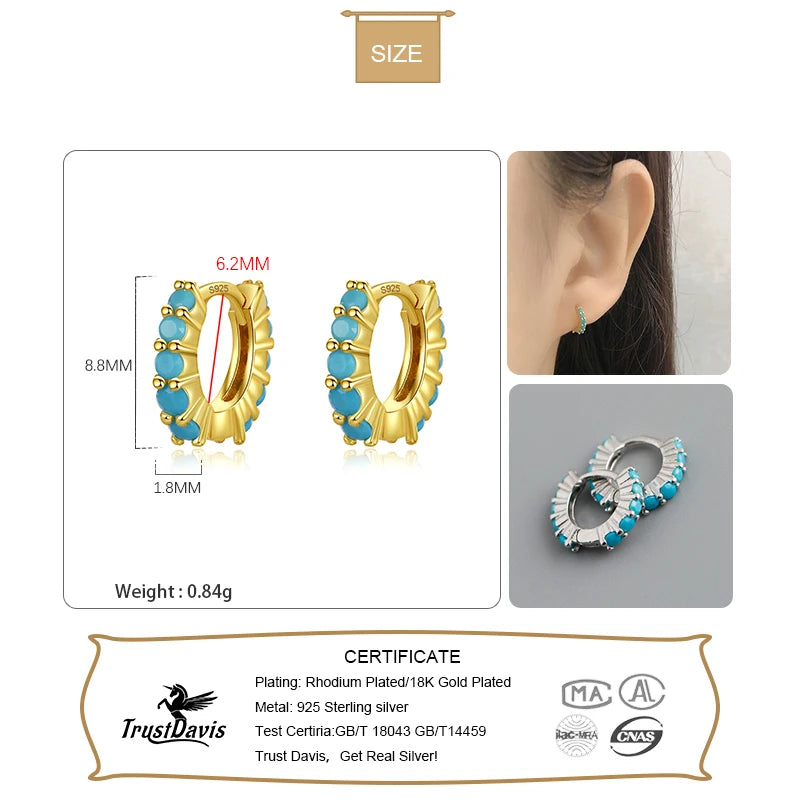 Real 925 Sterling Silver Fashion Sweet Colour Hoop Earring DA2691