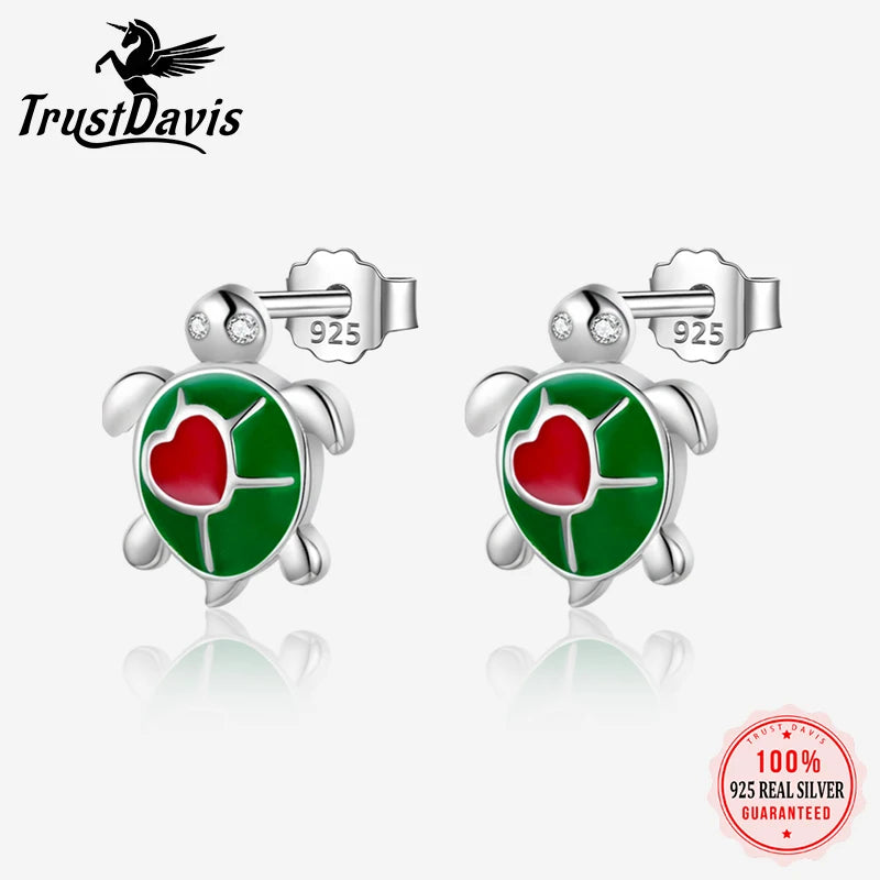 Trustdavis 2023 New 925 Sterling Silver Cute Turtle Stud Earrings Birthday Gift for Daugther Girls Kids Silver Jewelry DK108