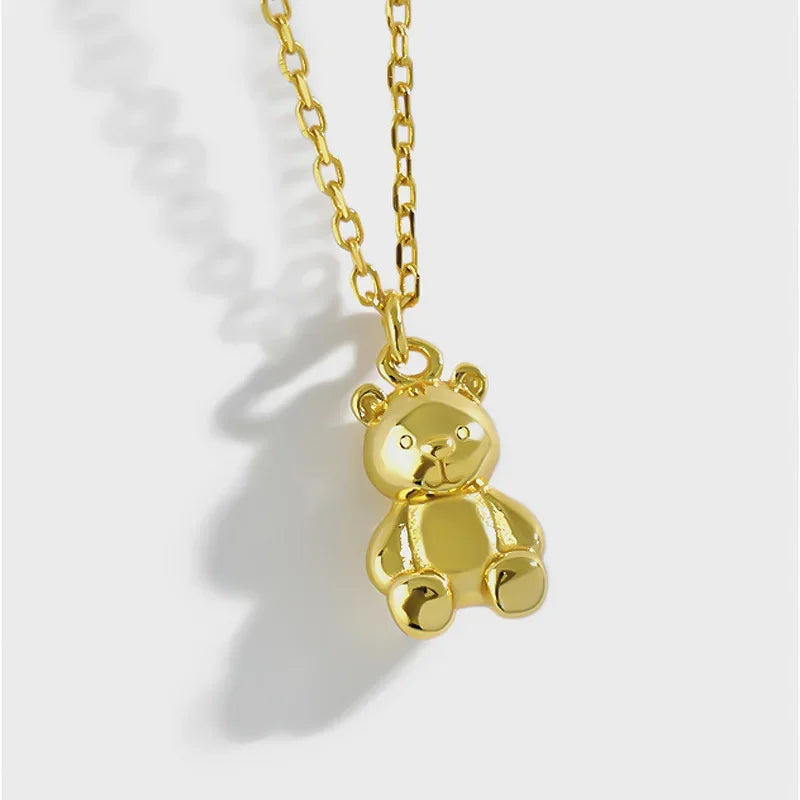 TrustDavis Minimalist S925 Sterling Silver Pendant Necklace For Women Cute Cartoon Bear Neck Chain 925 Necklace Jewelry H00261