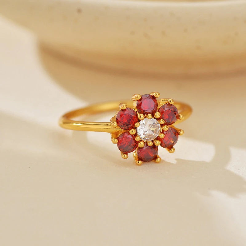 TrustDavis Real 925 Sterling Silver Women's Fashion Two-tone Flower Colored Zircon Ring for Women Girls Fine Jewelry Gift DS4708