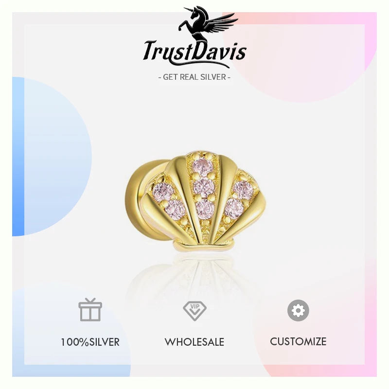 TrustDavis Real 925 Sterling Silver Fashion Sweet Starfish Seashell Mermaid Tail Earrings for Women Girls Jewelry Gift DS4735