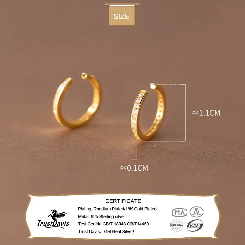 TrustDavis Genuine 925 Sterling Silver Sweet Dazzling CZ Ear Cuff Clip Earring For Women Piercing Earing Jewelry Gift DE0082