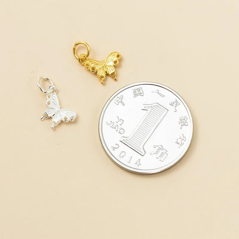 TrustDavis New Fashion Real 925 Sterling Silver Fashion Golden Butterfly Charm Pendant Handmade DIY Accessories Jewelry DZ1802