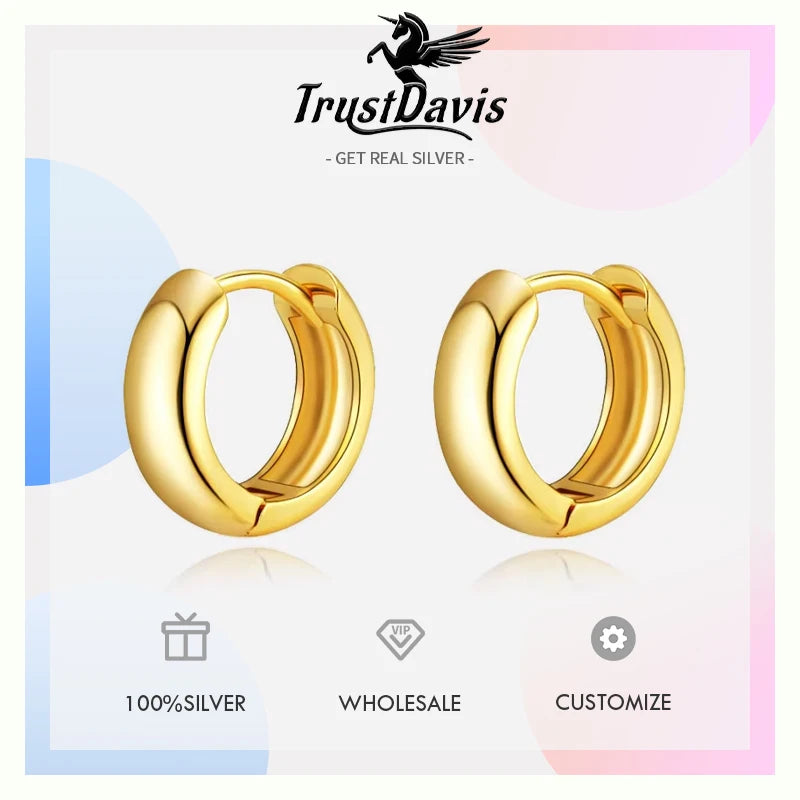 TrustDavis Girls 925 Sterling Silver Charm Sweet Hoop Earrings Fashion Cute Gift for Women Fine Jewelry DS3659