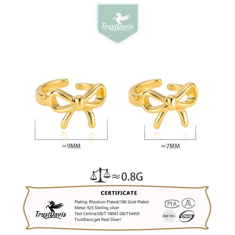 Real 925 Sterling Silver Hollow Bow Stud Earrings DS4952