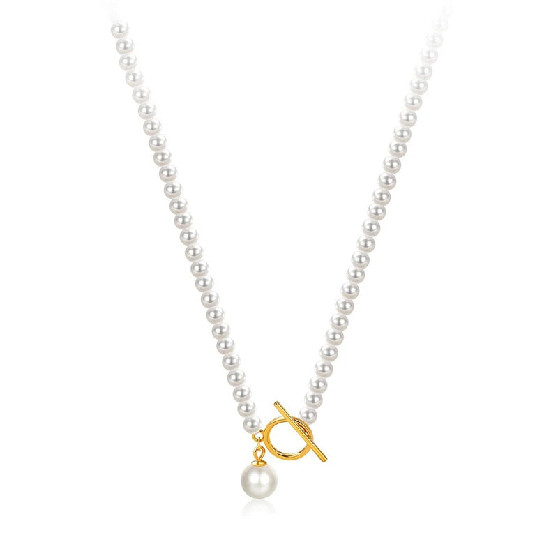 Pearl Necklace with OT Clasp for Women Daily Wear Jewelry Gift DS4976