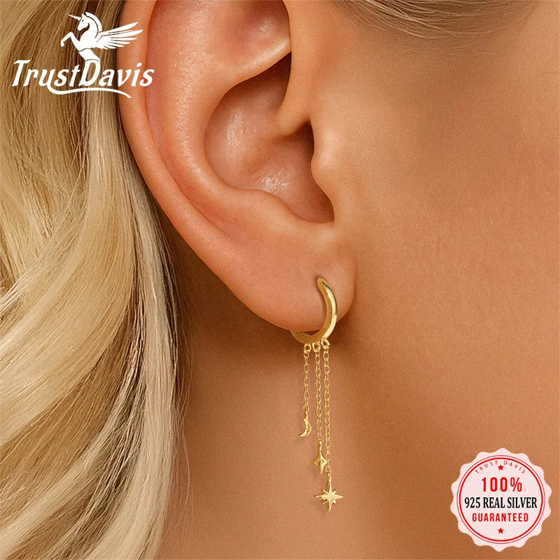 Star and Moon Diamond-Studded Tassel Earrings DS4833