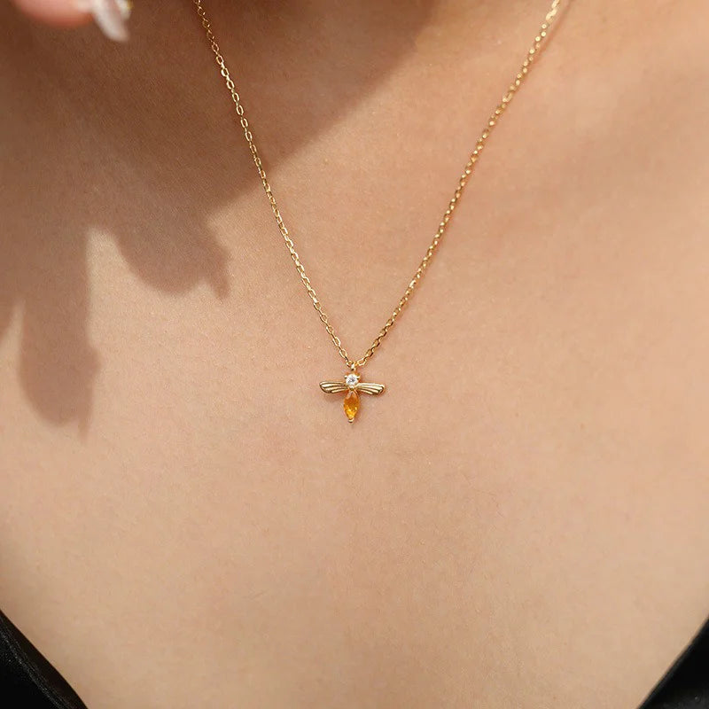Animal Bee Zircon Necklace for Women Daily Wear Jewelry Gift DS4985