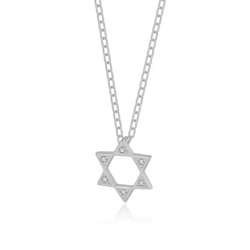 Trustdavis 925 Sterling Silver Necklace Jewelry CZ Stone Hexagon Pendant Gift Necklace For Women Silver 925 Jewelry DS1332