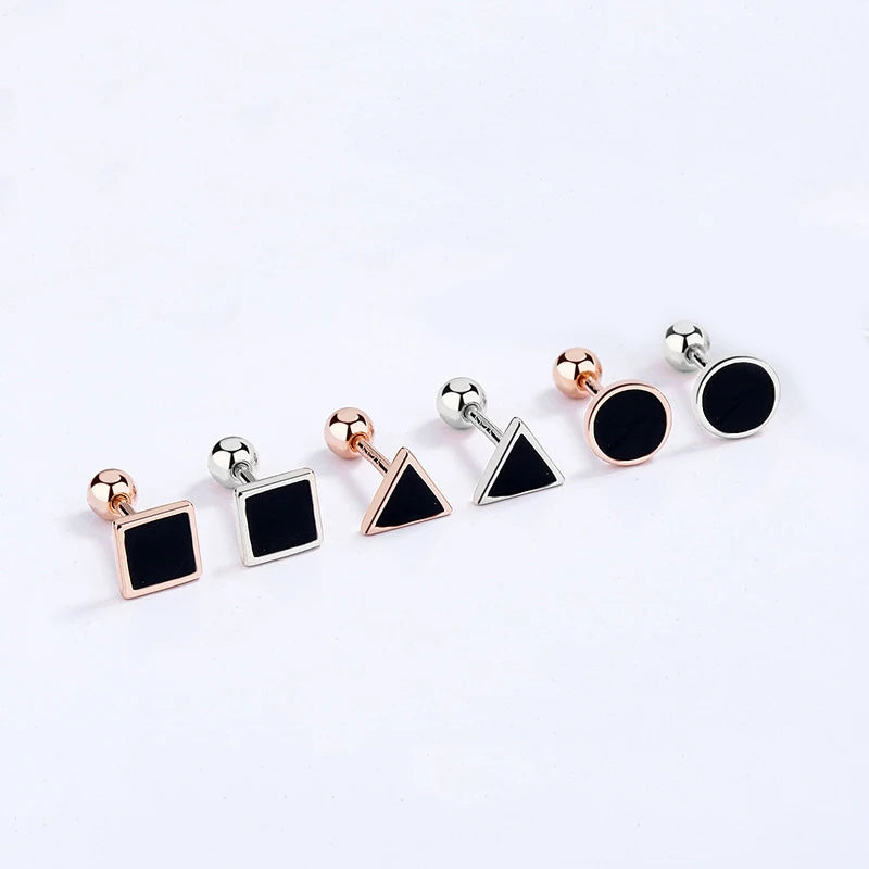 Black Glaze Round Square Triangle Screw Earring DA2205