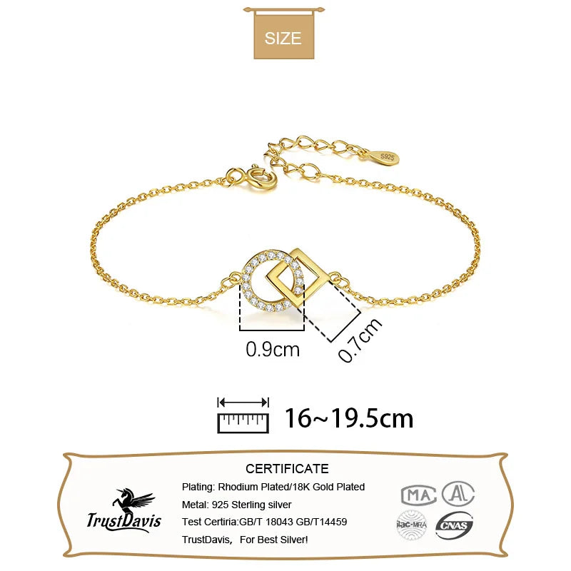 TrustDavis Real 925 Sterling Silver Bracelet For Women Wedding Valentine's Day Round Square Shiny CZ Fine Fashion Jewelry DA2975