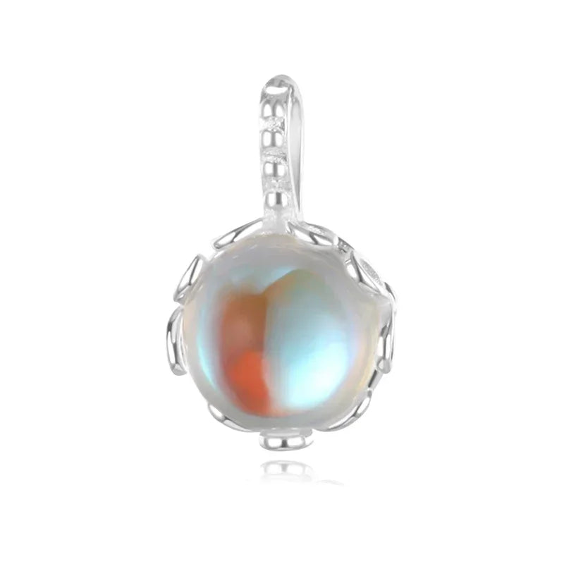 TrustDavis Real 925 Sterling Silver Charm Round Flower Moonstone Pendant Handmade DIY Necklace Accessories 925 Jewelry HY759