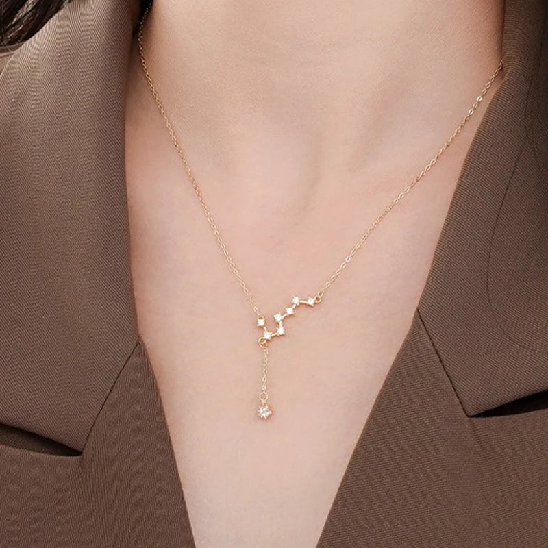 TrustDavis 925 Sterling Silver Women's  Fashion Sweet Big Dipper Tassel Necklace for Women Girls Jewelry Gift DS4274