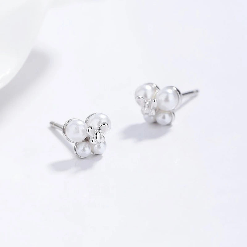 Pearl Stud Earrings Minimalist Double Butterfly Earrings DS4995