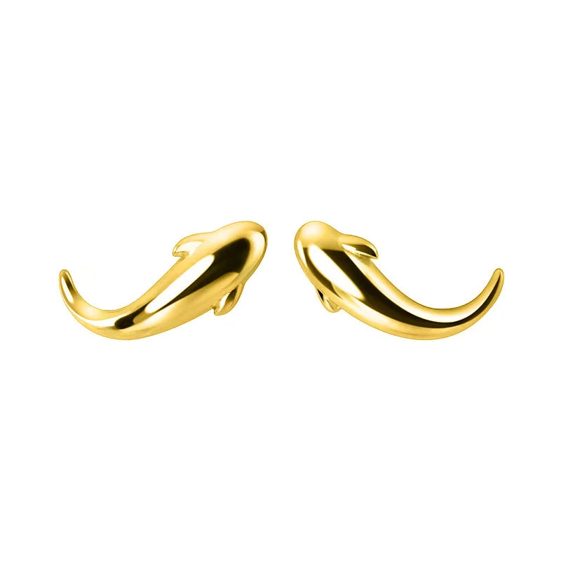 TrustDavis Real 925 Sterling Silver Fashion Smooth Whale Dolphin Stud Earrings For Daughter Teen Girls Fine Gift Jewelry DG0168