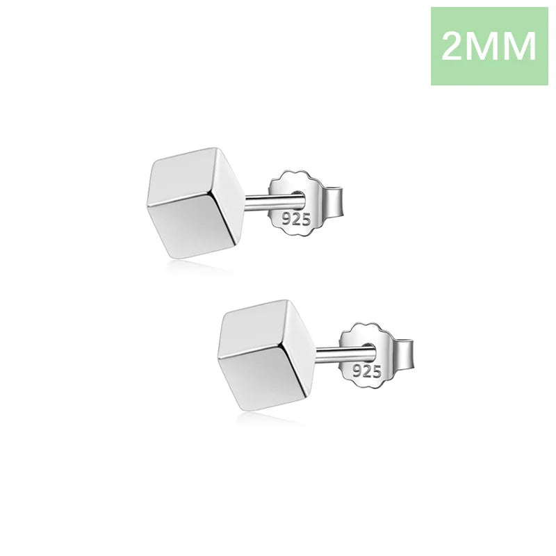Trustadavis Real 925 Sterling Silver Fashion Sweet Geometric 2/3/4mm Squares Stud Earrings For Women Wedding Fine Jewelry DA275
