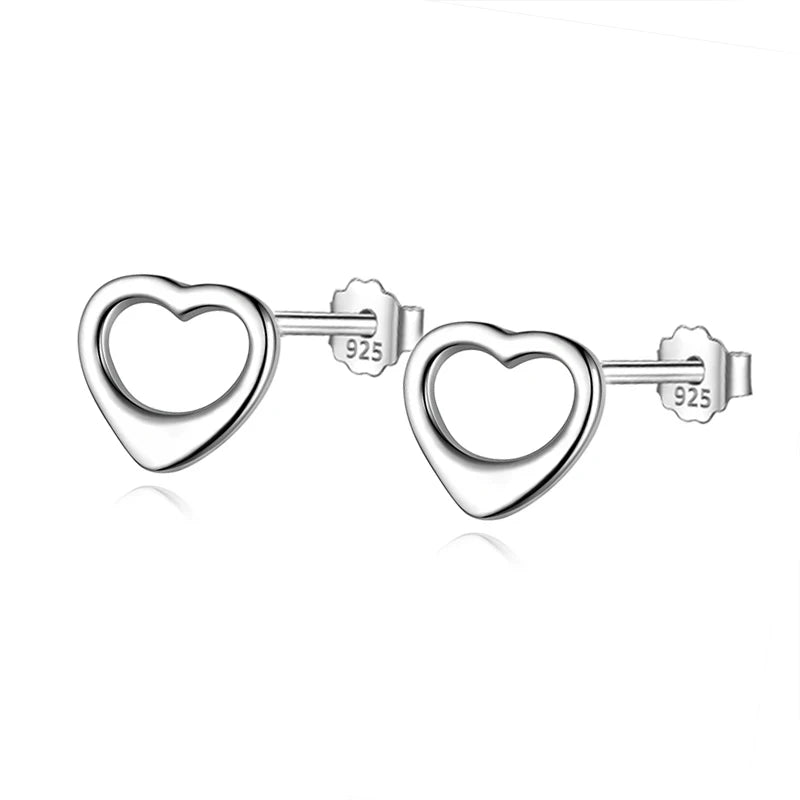 TrustDavis Real 925 Sterling Silver Women's Fashion Heart-shaped Hollow Stud Earrings for Women Girls Jewelry Gifts DS4251