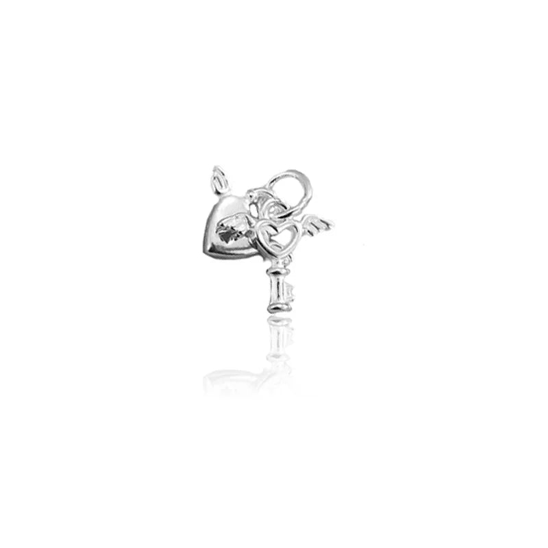 TrustDavis Real 925 Sterling Silver Classic Angel Wings Heart Lock Charm Pendant Handmade DIY Accessories Wholesale DZ1684