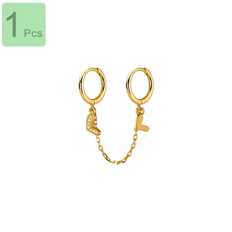 TrustDavis 1Pcs Real 925 Sterling Silver Fashion Heart Chain Double Hoop Earrings For Women Wedding Party Fine Jewelry DA2287