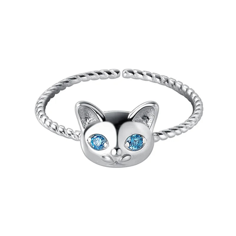 TrustDavis Real 925 Sterling Silver Animal Cat Twist CZ Opening Rings For Daughter Girlls Women Mother's Day Fine Jewelry DA2985