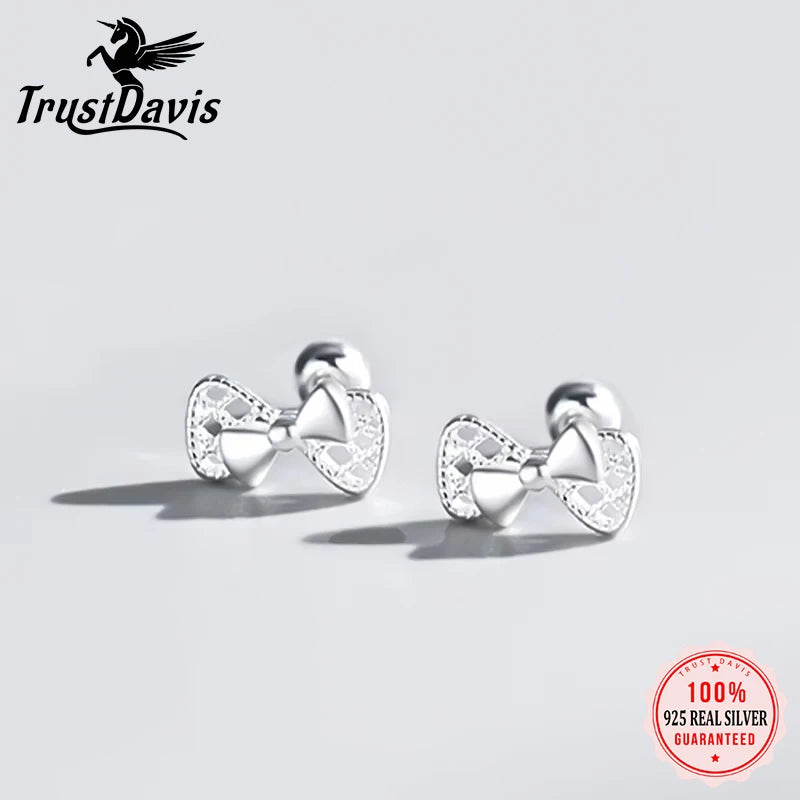 Sweet Bow Knot Bead Screw Stud Earrings DA4054