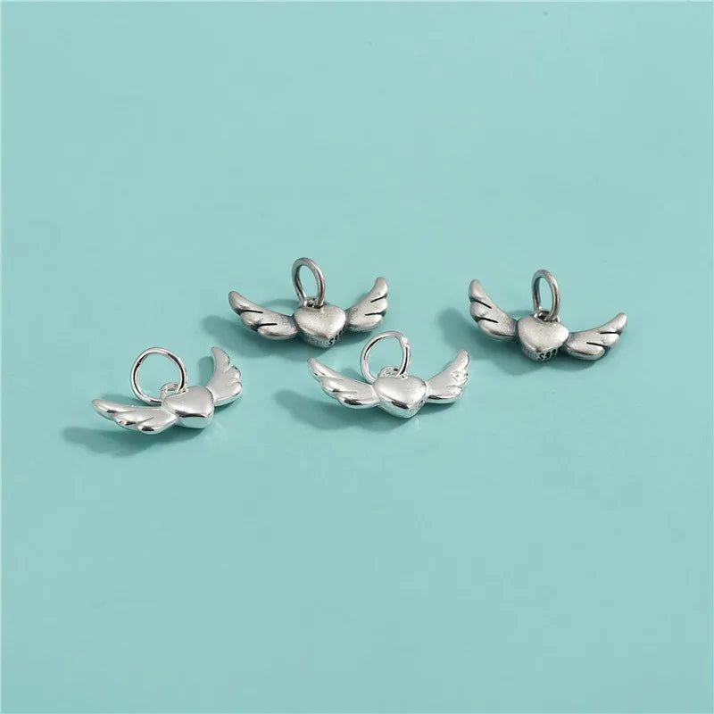 TrustDavis 925 Sterling Silver Fashion Classic Angel Wings Heart Pendant DIY Necklace Bracelet Accessories Fine Jewelry DZ1849