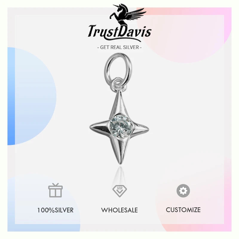 TrustDavis Real 925 Sterling Silver Shine Star Charm Pendant Handmade DIY Accessories Fine Jewelry Wholesale DZ1779