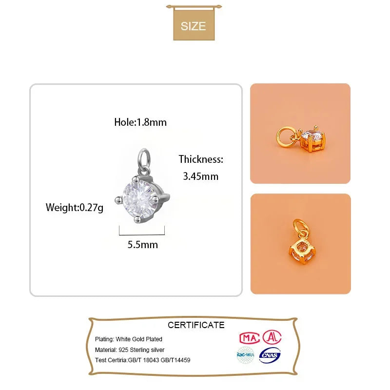 TrustDavis Real 925 Sterling Silver Simple Mini Square CZ Charm Pendant Handmade DIY Accessories Fine Jewelry Wholesale HY046