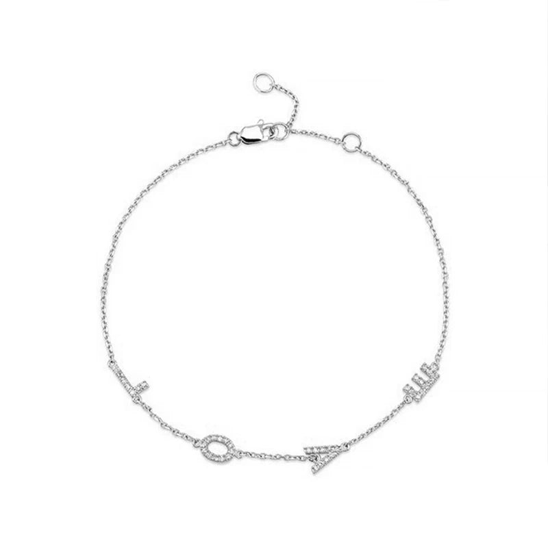 TrustDavis Girls 925 Sterling Silver Fashion Sweet LOVE letter zircon bracelet for Women Girl  Birthday Gift Fine Jewelry DS4706