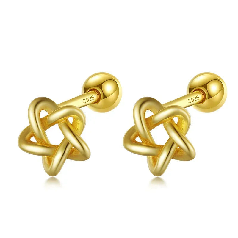 TrustDavis Real 925 Sterling Silver Screw Stud Earrings Fashion Hollow Star Beads Earring For Women Wedding Fine Jewelry DA2557