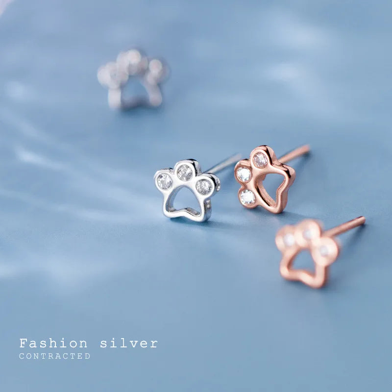 TrustDavis Real 925 Sterling Silver Kids Earring Cute Dog Paw Shiny CZ Stud Earring For Daughter Girl Birthday Gift Jewelry DT66