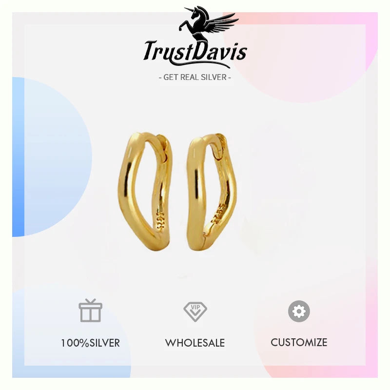 TrustDavis Real 925 Sterling Silver Women's Fashion Simple Wavy Irregular Earrings for Women Girls Gift Fine Jewelry DS4699