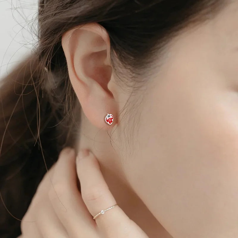 TrustDavis Girls 925 Sterling Silver Fruit Strawberry Lemon Bead Screw Stud Earrings for Women Girls Birthday Jewelry DS4149