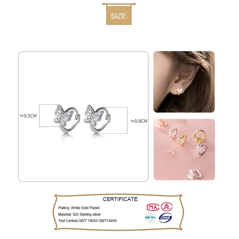 Trustdavis Real 925 Sterling Silver Fashion Sweet INS Butterfly CZ Mini Hoop Earring For Women Wedding Party S925 Jewelry DA1628
