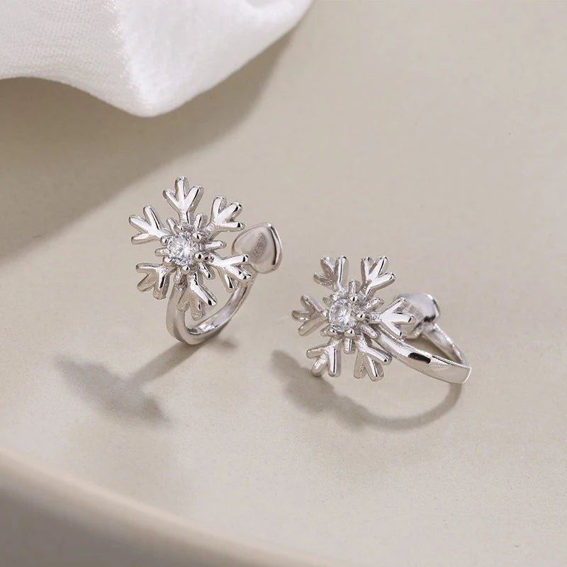 TrustDavis 925 Sterling Silver Women's Fashion Simple Snowflake Zircon Earrings for Women Girls Christmas Jewelry Gift  DS4702