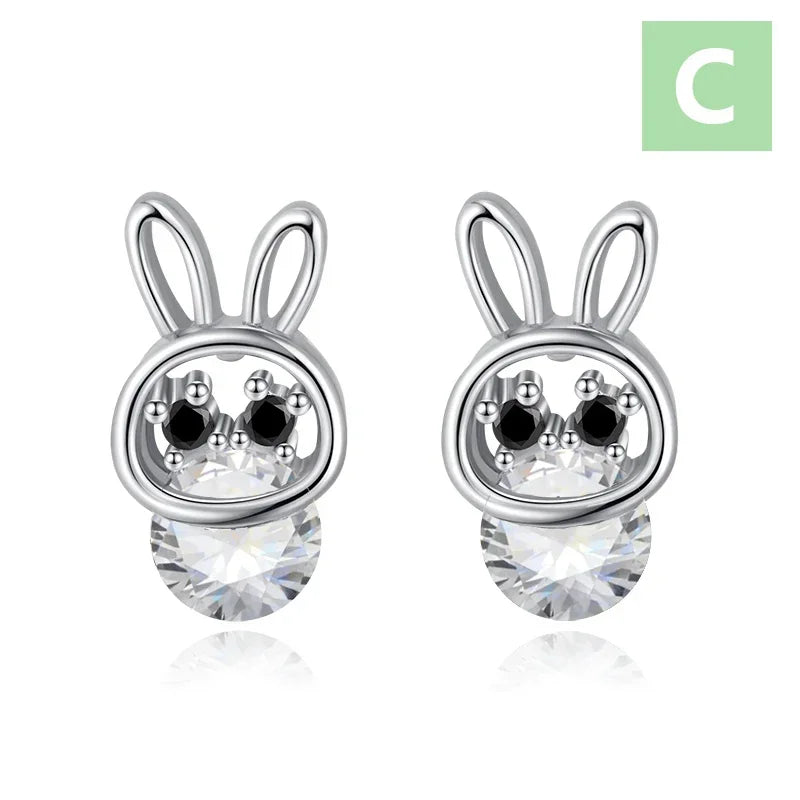 TrustDavis Real 925 Sterling Silver Insects Bee Rabbit Screw Stud Earrings Women Daughter Birthday Party Gift Jewelry DS4388