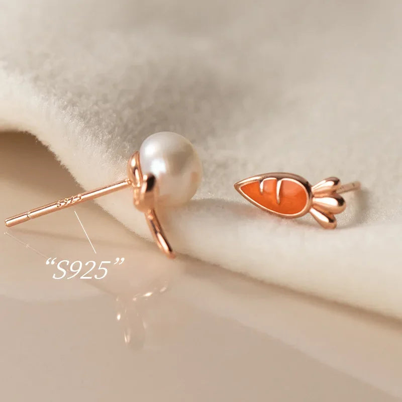 TrustDavis Girls Real 925 Sterling Silver Cute Rabbit Carrot Stud Earrings For Daughter Fine Birthday Jewelry Gift DS3962