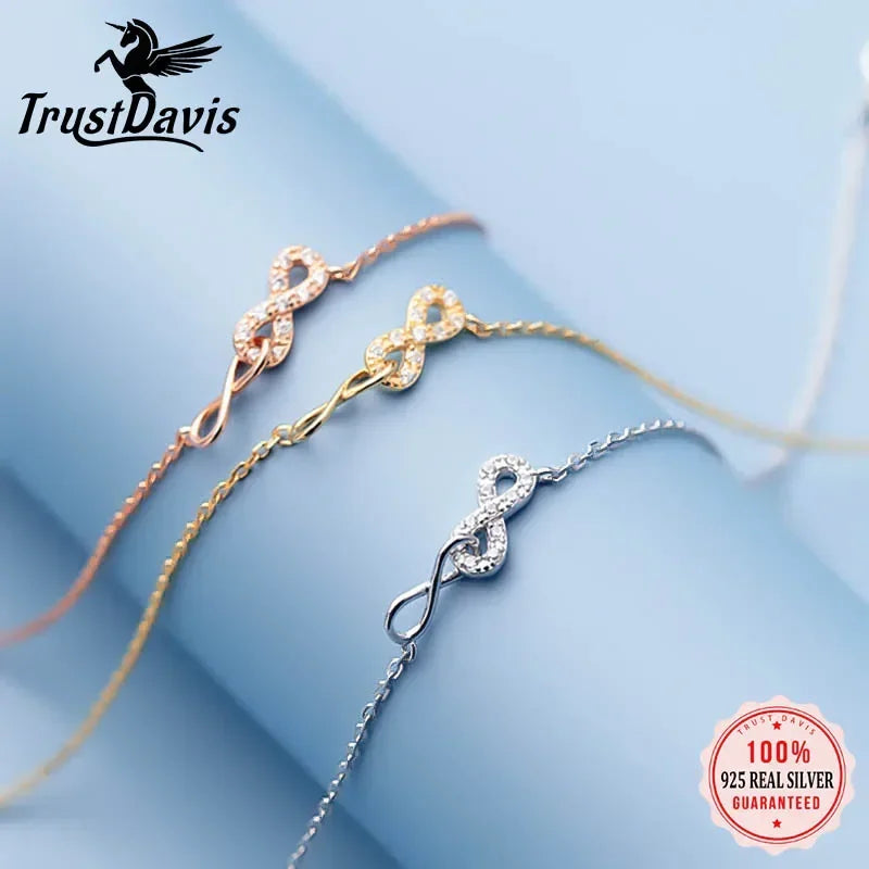 TrustDavis Genuine 925 Sterling Silver Fashion Sweet Minimalist Infinite CZ Anklets For Women Wedding Fine S925 Jewelry DA2007