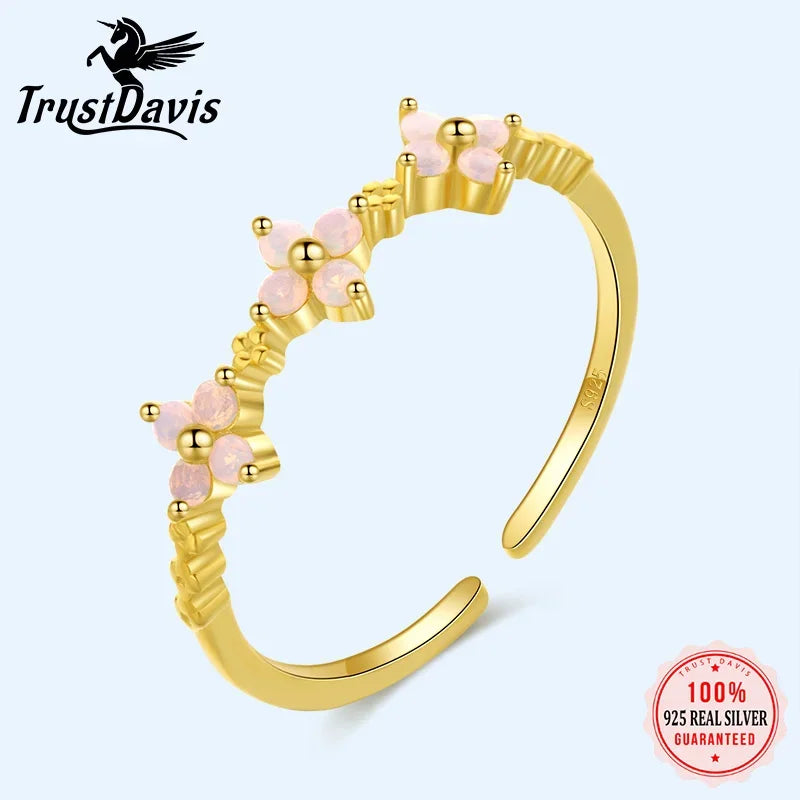 TrustDavis Women 925 Sterling Silver Ring Summer Flowers Dazzling CZ Cocktail Ring Sizable 6 7 8 Daugther Girls Xmas Gift DF038