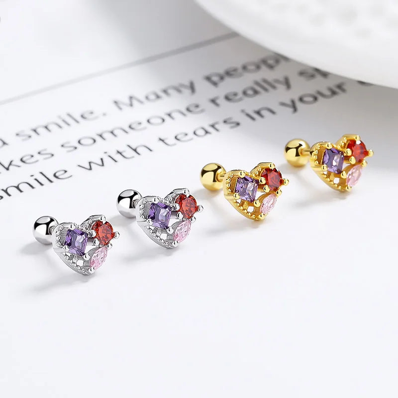 TrustDavis Authentic 925 Sterling Silver Color Heart Stud Earrings for Women Girls Kids Birthday Gift Jewelry DS3905