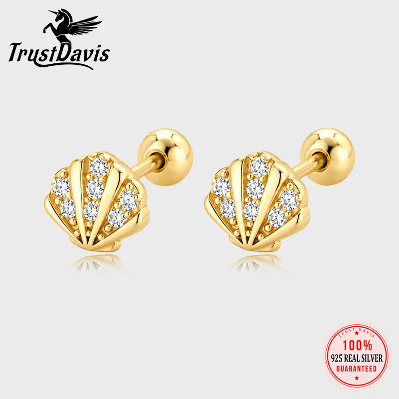 Ocean Shell Zircon Stud Earrings DS4917