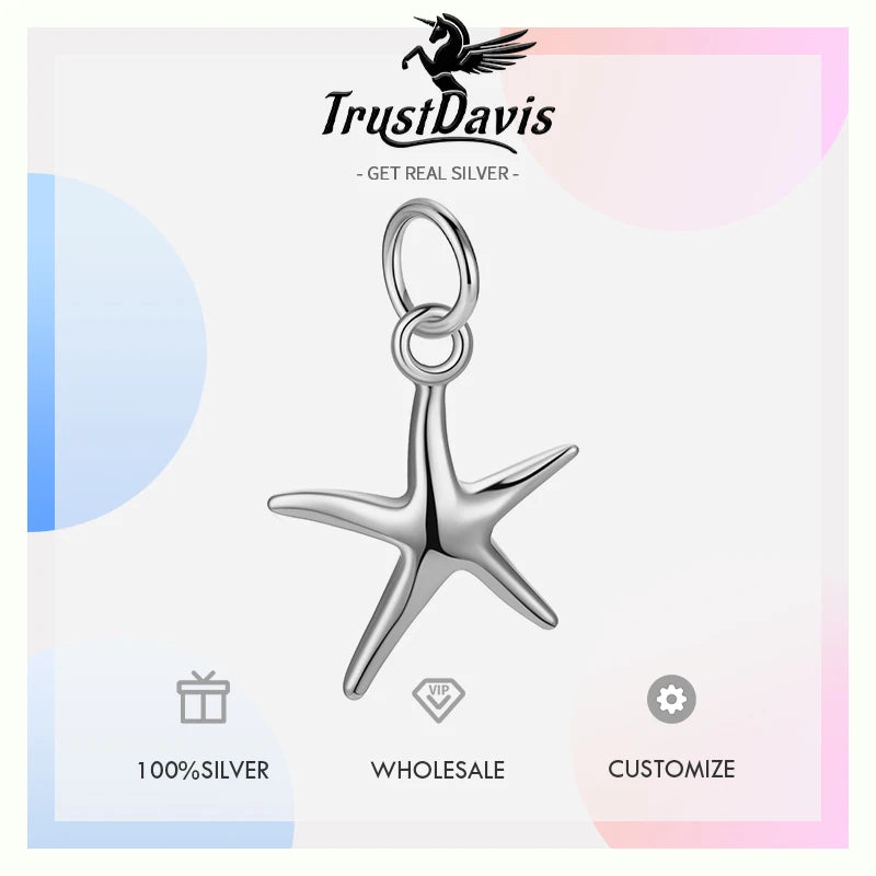 TrustDavis Real 925 Sterling Silver Smooth Bright Starfish Charm Pendant Handmade DIY Accessories Fine Jewelry Wholesale DZ1803